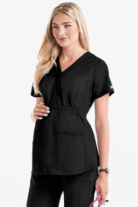 Butter Soft Stretch Side Panels  Maternity Scrub Top Black