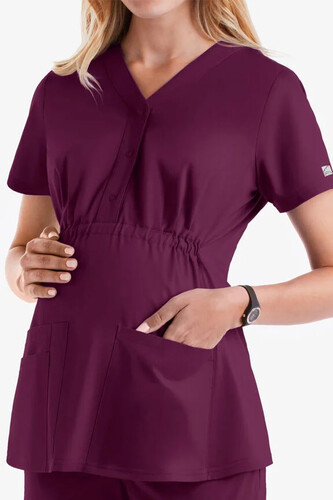 Butter Soft Stretch Side Panels  Maternity Scrub Top Wine