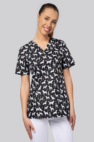 Veterinary Print Nursing  Scrub Top Select Dogs