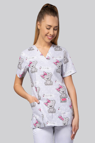 Print Nursing  Scrub Top Select Teddy Bears