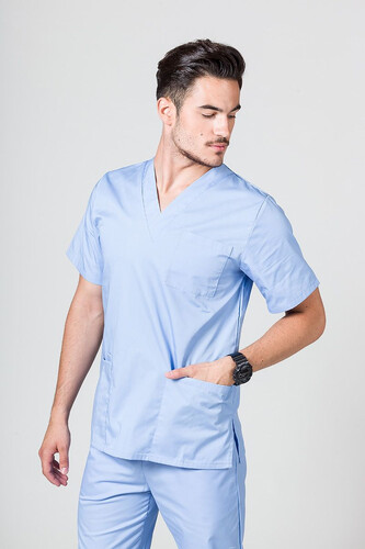 Men's 3-Pocket V-Neck Scrub Tops  Sunrise Light Blue